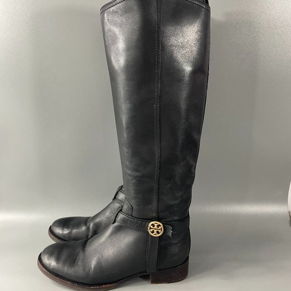 Tory Burch Bristol Riding Boots, Black Leather, Size 7.5 M - Picture 6 of 16